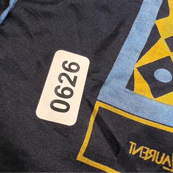 Yves Saint Laurent Vintage Geometric Blue and Yellow Patterned Scarf All Silk - Picture 7 of 7